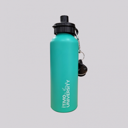 Бутылочка для воды с логотипом «ИТМО», цвет - серебро, желтый